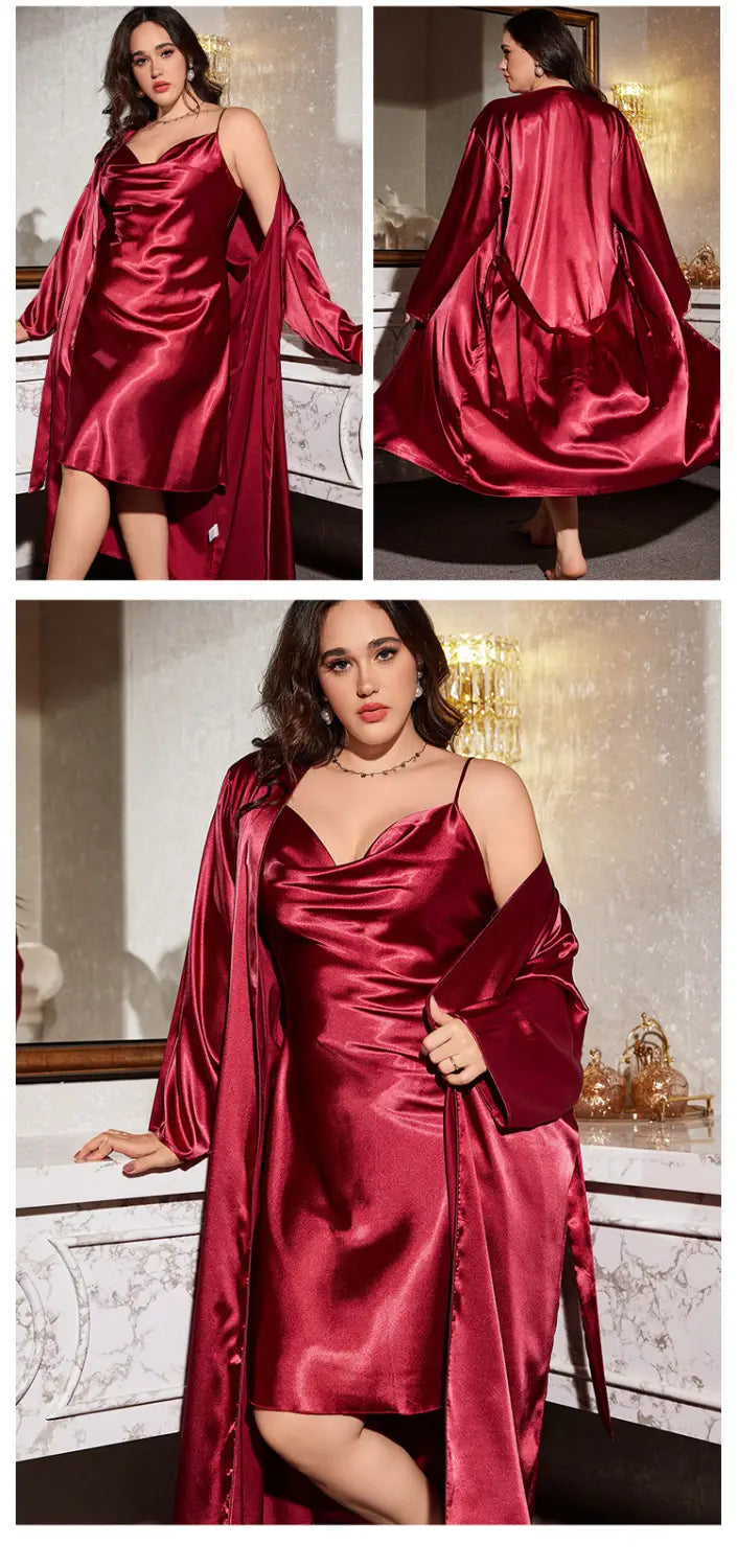 PLUS SIZE Women Long Bathrobe Nightdress Set Bride’s Morning Gown Spring Summer Kimono Bathrobe Gown Sleepwear Chemise