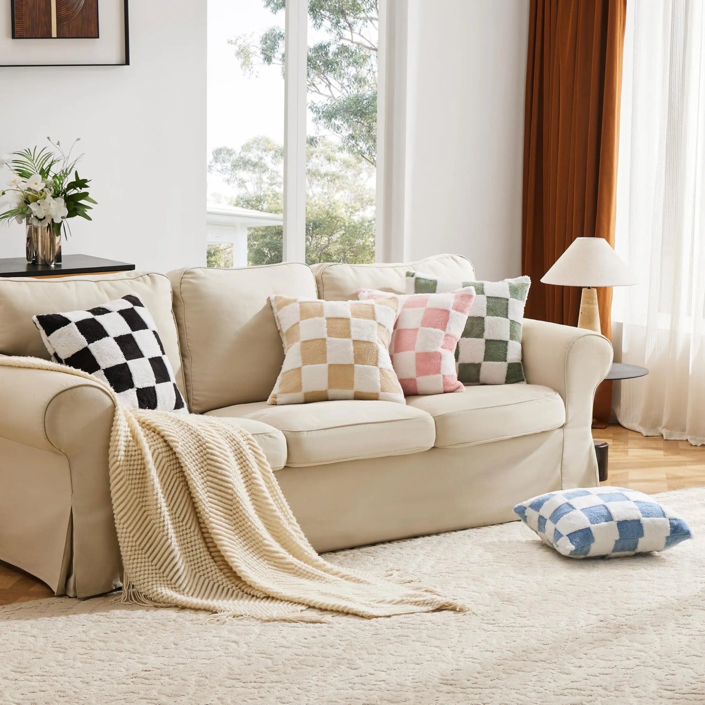 ILVISEST 18x18 Checkered Throw Pillow Covers, Soft Plush, 2-Pack