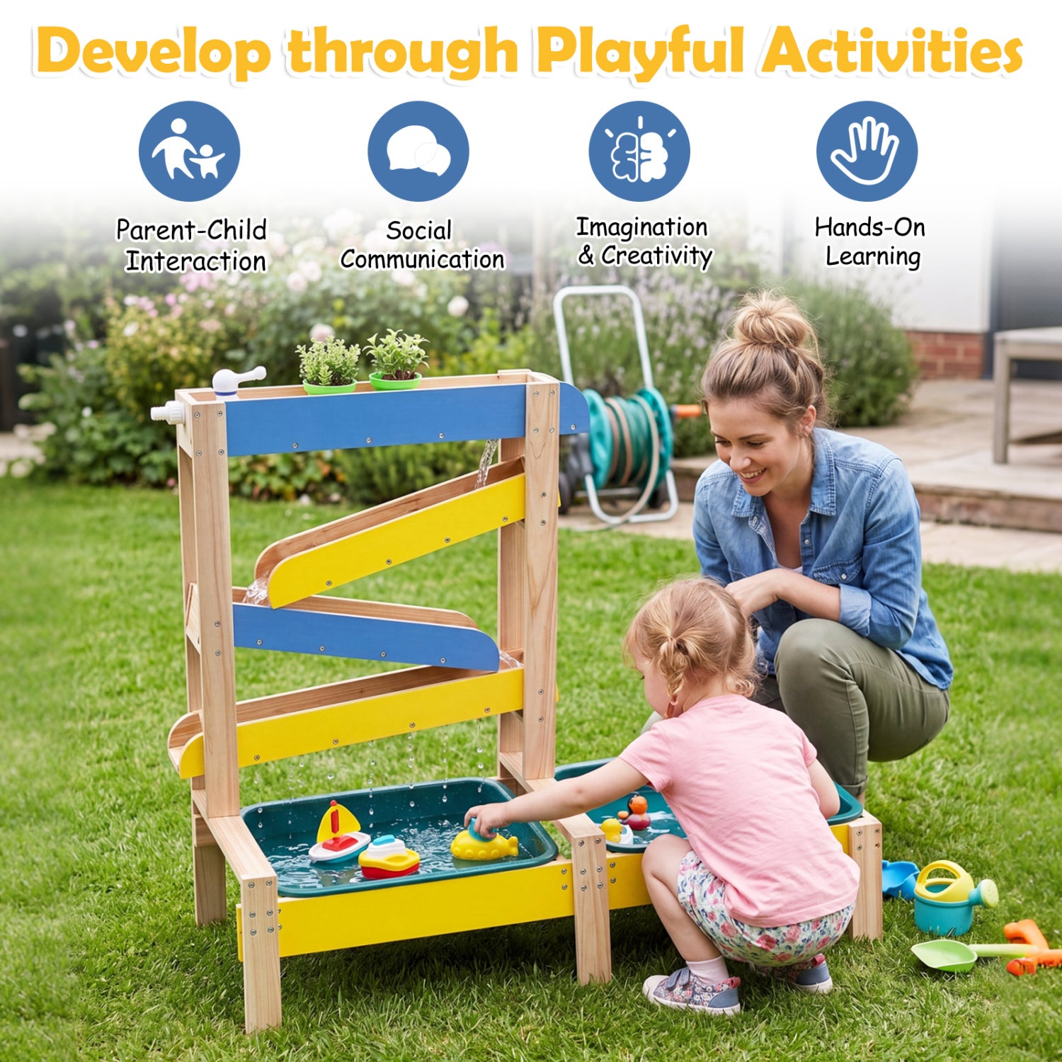 Sand and Water Table for Toddlers with 2 Water Basins-Multicolor