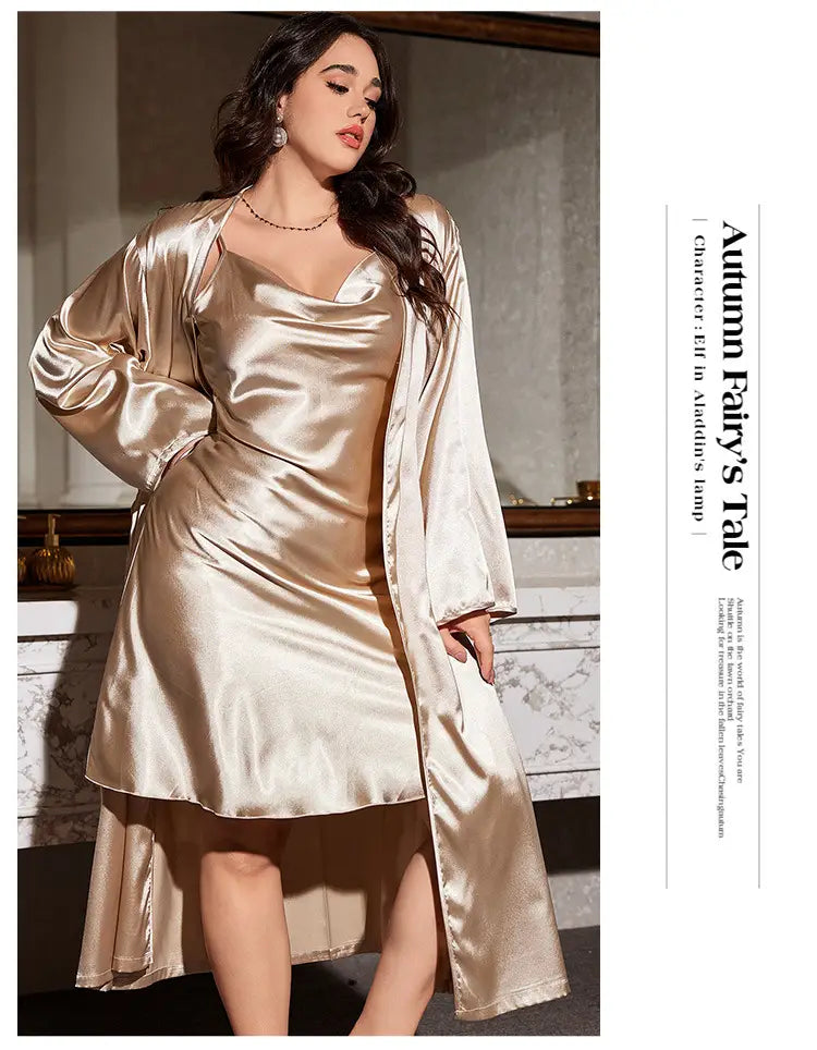 PLUS SIZE Women Long Bathrobe Nightdress Set Bride’s Morning Gown Spring Summer Kimono Bathrobe Gown Sleepwear Chemise
