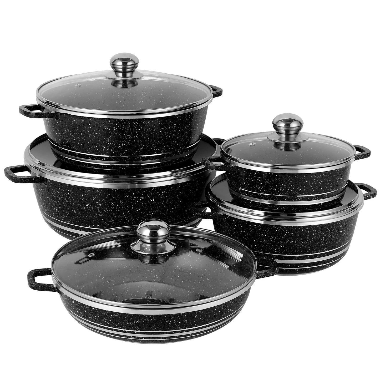 DONNOR 10Pcs Non-Stick Cookware Set with Glass Lids – Aluminum Alloy
