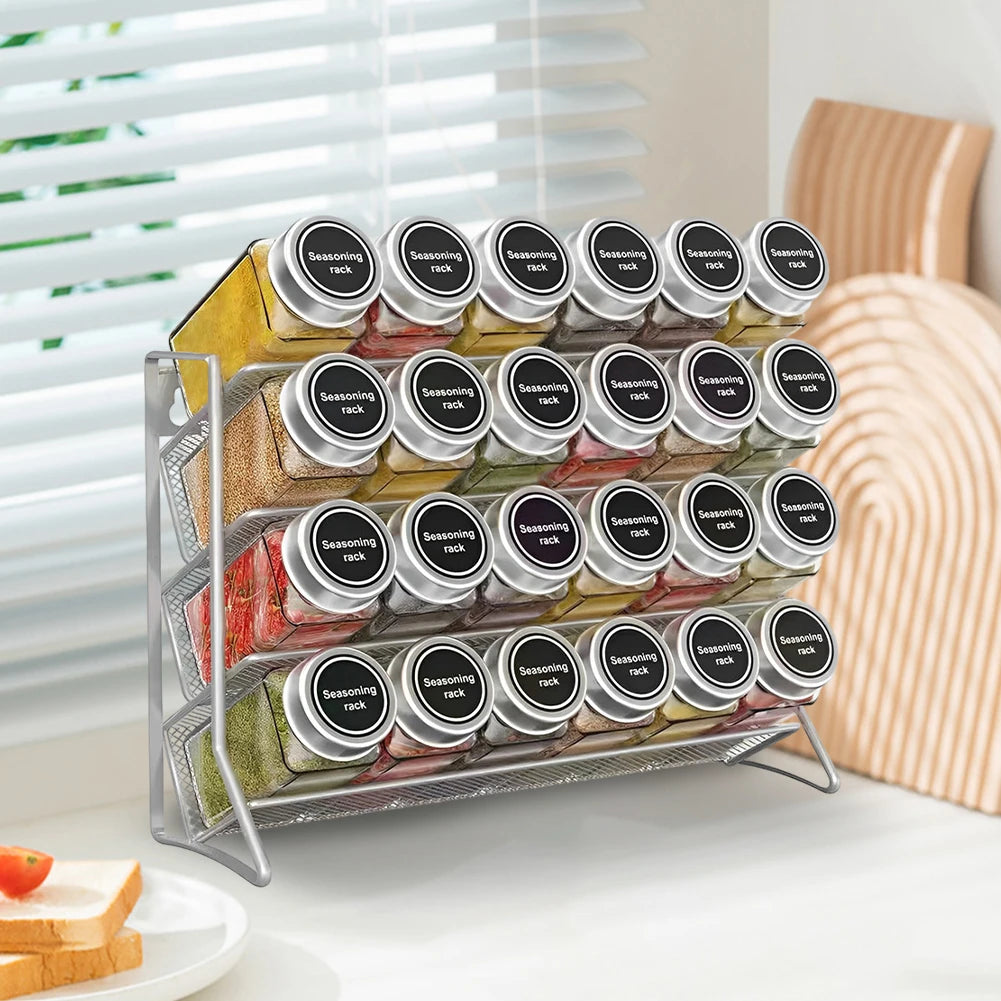 Kitchen Spice Rack 4 Tier Spice Organizer/ Carbon Steel/ Wall Shelf without Spice Jars
