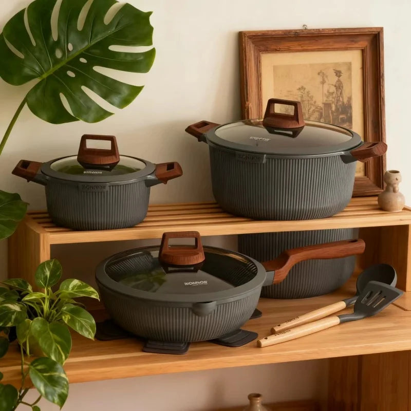 DONNOR 15-Piece Aluminum Nonstick Cookware Set with Glass Lids