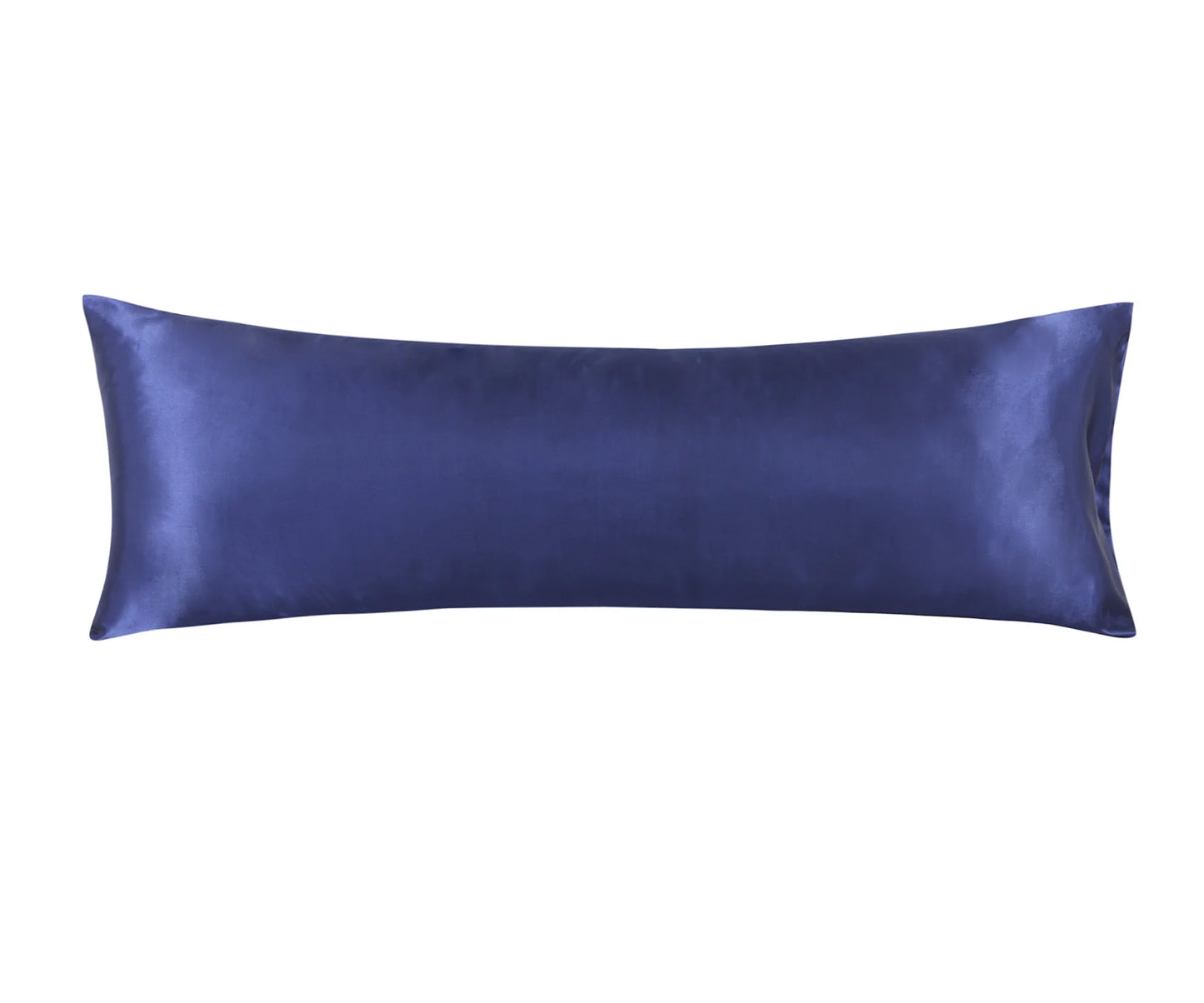 Navy blue satin pillow on a white background