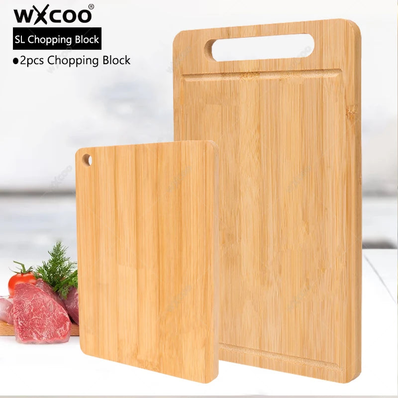 Two wooden chopping boards with a handle, branded 'Wxcoo', on a white background.