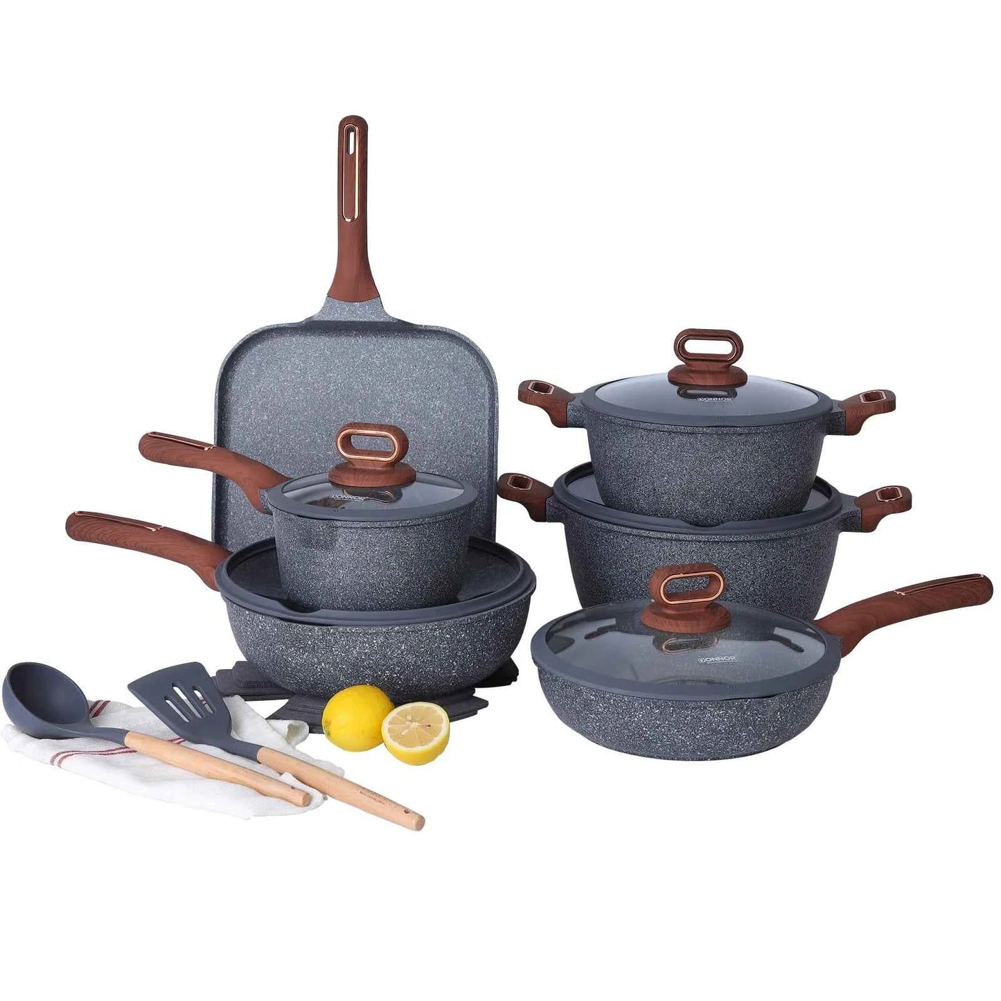 DONNOR Ceramic Cookware Sets Pots and Pans Set Nonstick  Induction Cookware Kitchen Cooking Set with Frying Pans Set
