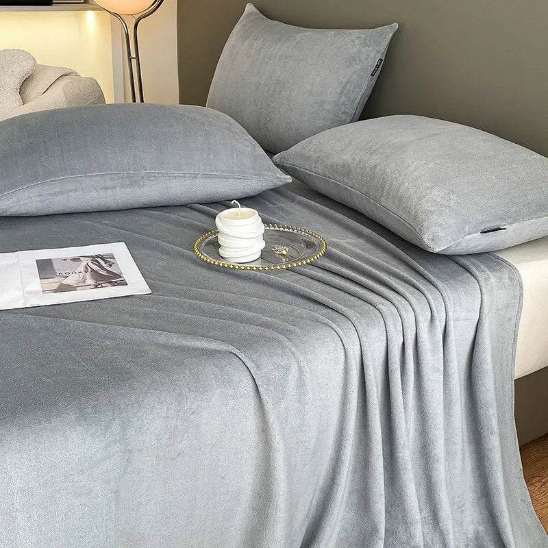 Plush Velvet Bed Sheet Set 4/6pcs Soft Cozy Fitted Flat Sheets Pillowcases