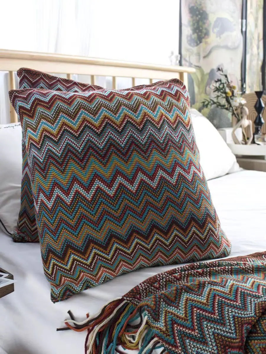 Bohemian Knit Pillow Cover 45x45cm – Striped Cushion Case
