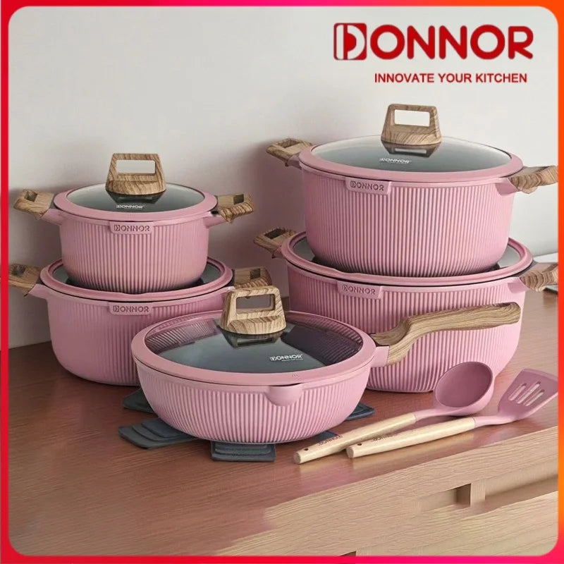 DONNOR 15-Piece Aluminum Nonstick Cookware Set with Glass Lids