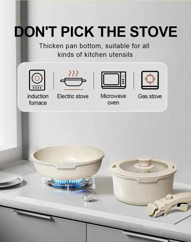 DONNOR Kitchen Pots Set and Pans Cookware Set  Aluminum Pot Set Induction Suitable for Fried Egg Pancakes Safe Non-stick Pot