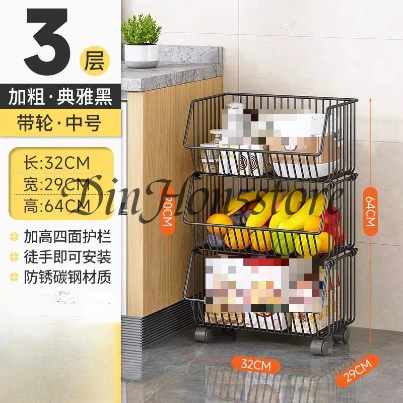 Multi-Layer Rolling Storage Cart – Movable Kitchen Fruit & Vegetable Organizer