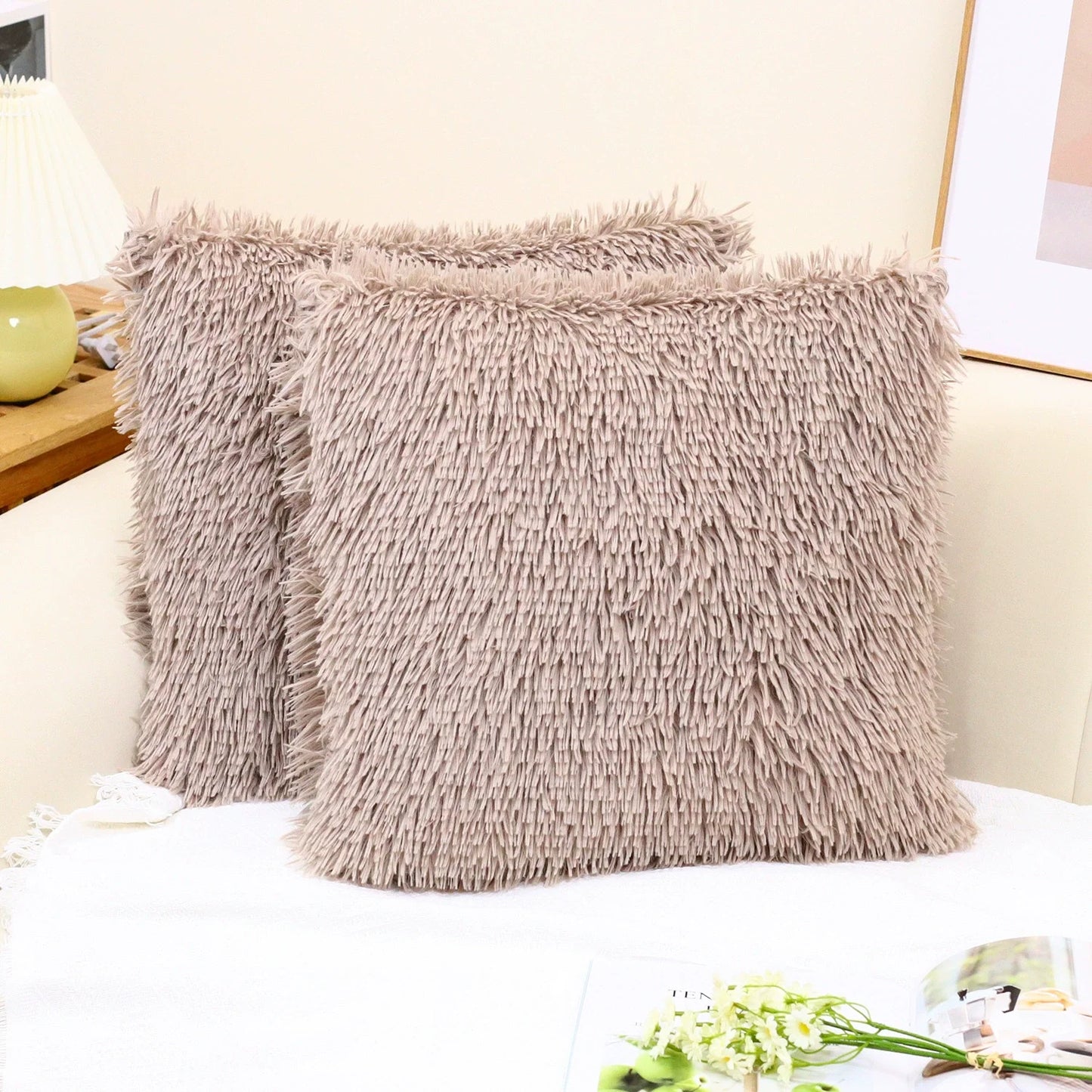 ILVISEST Luxury Faux Fur Cushion Covers, 18x18 Inch, 2-Pack