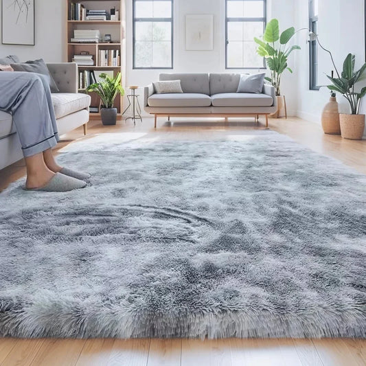 Shaggy Gray Area Rug Soft Long Pile Non-Slip Carpet for Living Room