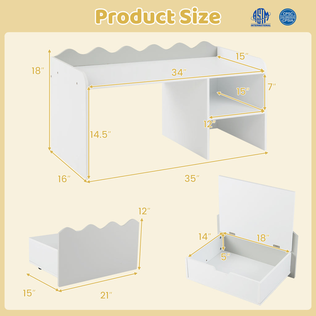 Scalloped Kids Bookshelf and Toy Storage Organizer for Playroom-Gray