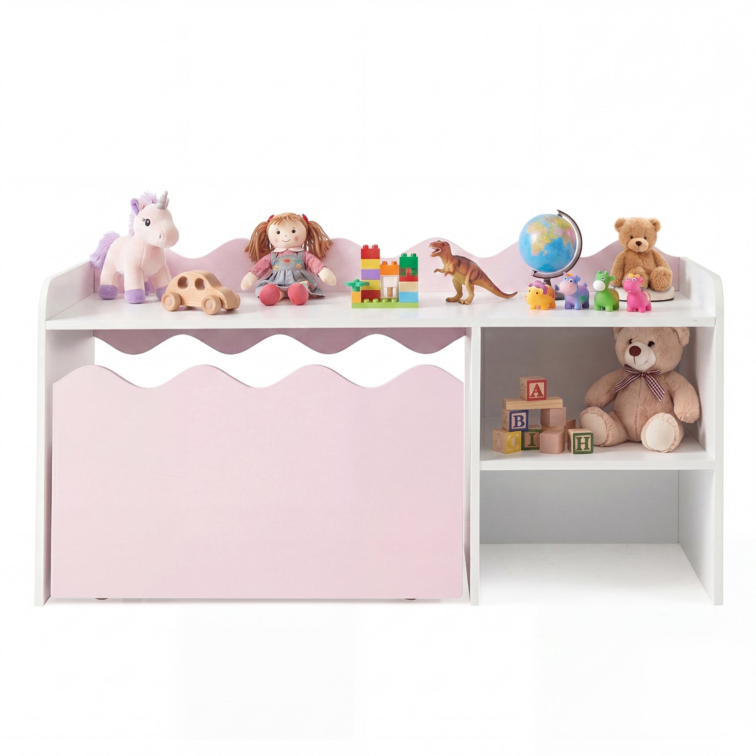 Scalloped Kids Bookshelf and Toy Storage Organizer for Playroom-Pink