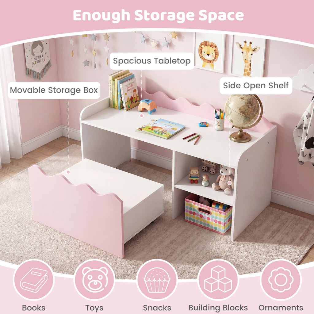 Scalloped Kids Bookshelf and Toy Storage Organizer for Playroom-Pink