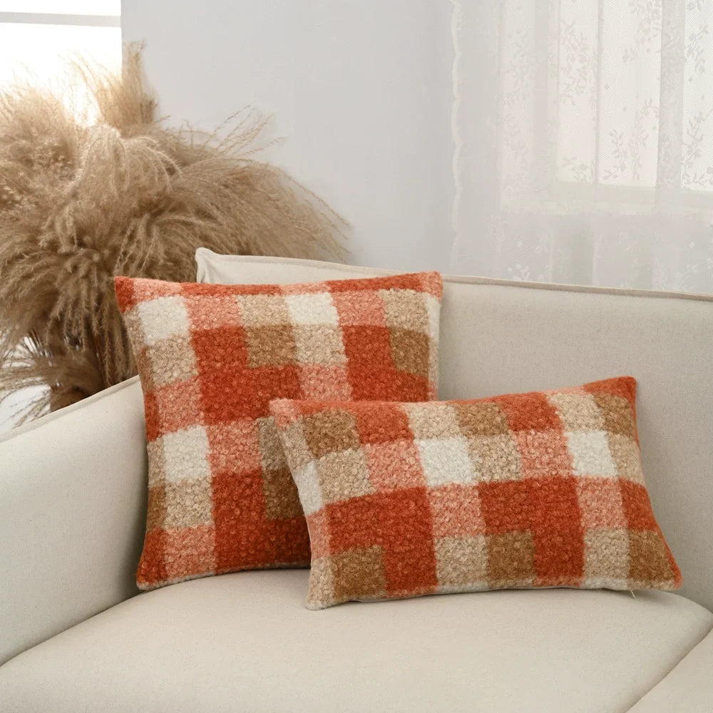 ILVISEST Plaid Boucle Fall Pillow Covers, 2-Pack, Cozy Decorative