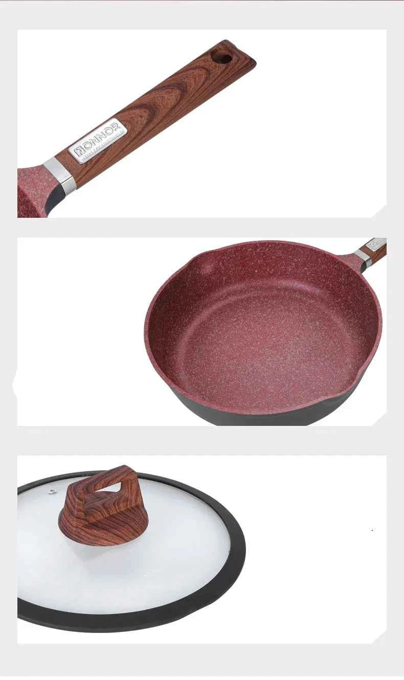 DONNOR 17pcs/set Non Stick Uncoated Frying Pan with Lid Cookware Aluminum Granite Soup Pot Milk Pot Stove Universal Kitchen Tool