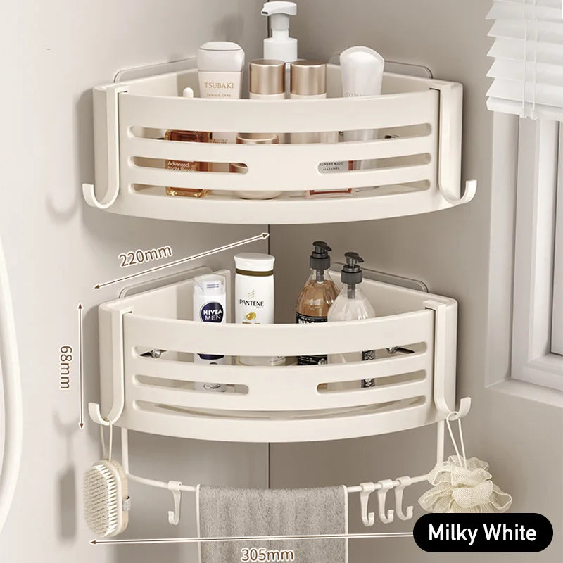White Bathroom Shelf Wall Mount, Self-Adhesive No Drilling Caddy