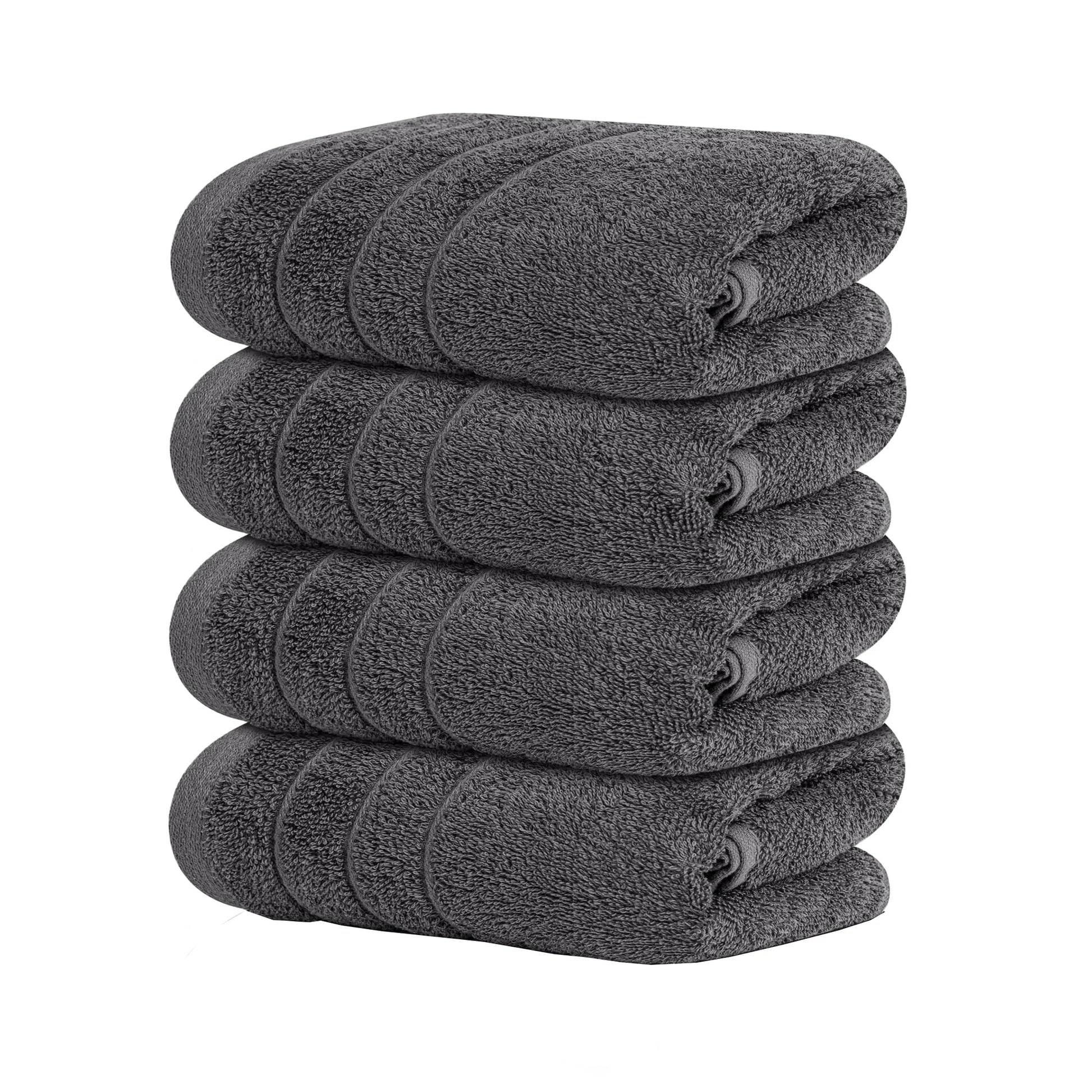 Stack of gray towels on a white background