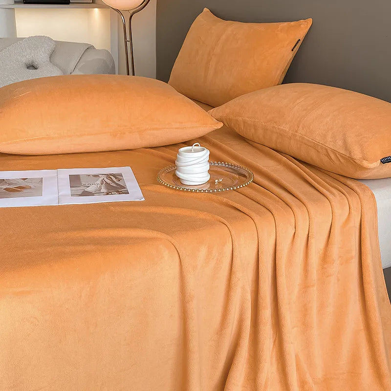 Plush Velvet Bed Sheet Set 4/6pcs Soft Cozy Fitted Flat Sheets Pillowcases
