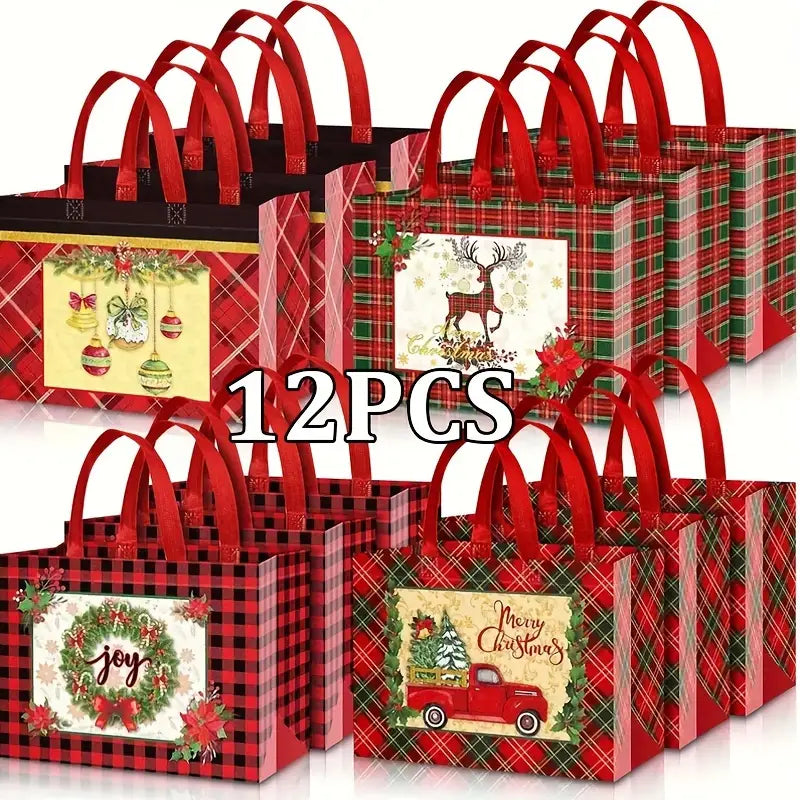 Christmas Gift Bags with Handles – Reusable Non-Woven Holiday Tote Bags