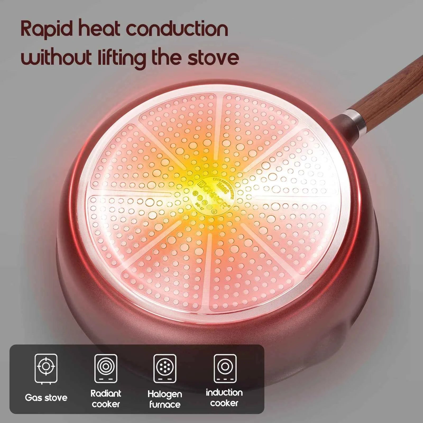 DONNOR 17pcs/set Non Stick Uncoated Frying Pan with Lid Cookware Aluminum Granite Soup Pot Milk Pot Stove Universal Kitchen Tool