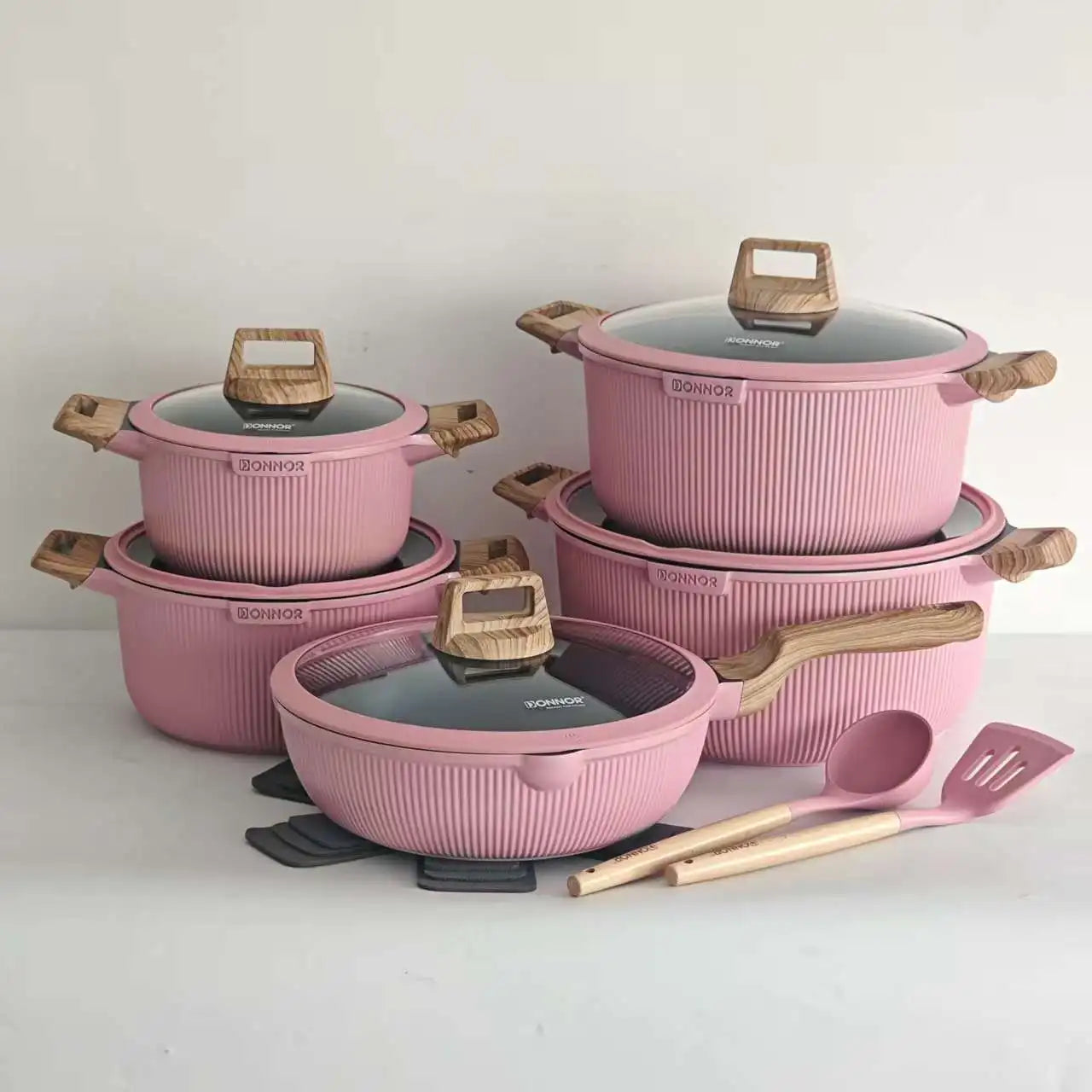 DONNOR 15-Piece Aluminum Nonstick Cookware Set with Glass Lids