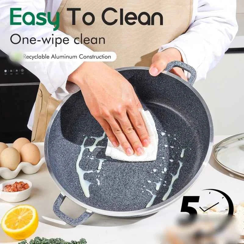 DONNOR 10Pcs Cookware Sets Soup Pot with Glass Lid Aluminum Alloy kitchen Frying Pan Non Stick Pots Sets All Stoves compatible