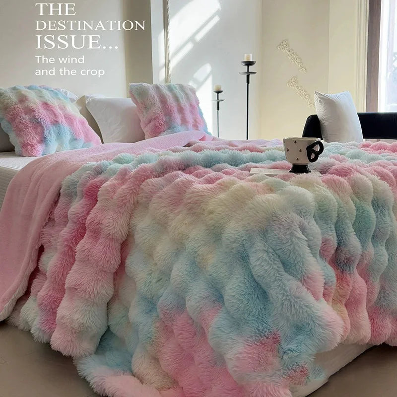 Cozy Faux Fur Bubble Throw Blanket – Soft Plush Thick Sofa Blanket