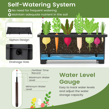 Self-watering Raised Garden Bed Elevated Planter with Climbing Trellis-Black