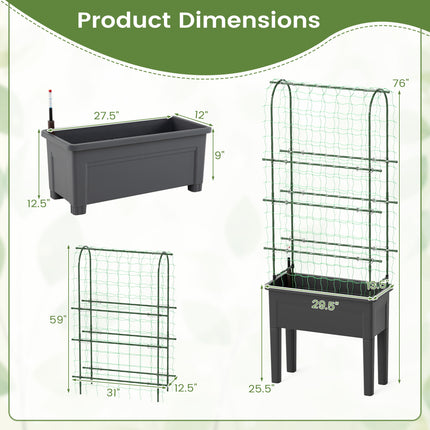 Self-watering Raised Garden Bed Elevated Planter with Climbing Trellis-Black