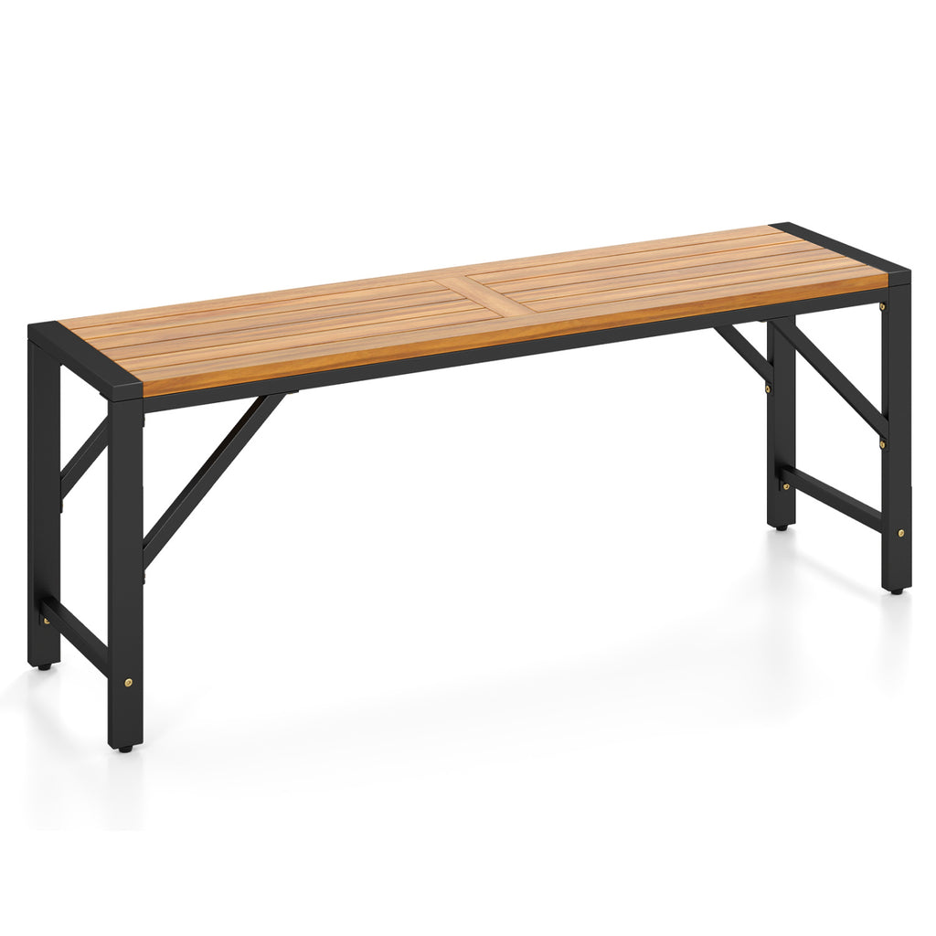 Set of 1 Acacia Wood Outdoor Bench 47.5" with Slatted Seat for Backyard