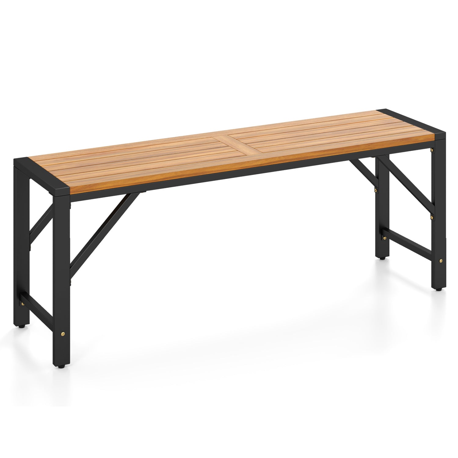 Set of 1 Acacia Wood Outdoor Bench 47.5" with Slatted Seat for Backyard
