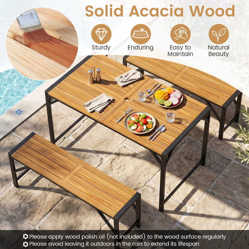 Set of 1 Acacia Wood Outdoor Bench 47.5" with Slatted Seat for Backyard