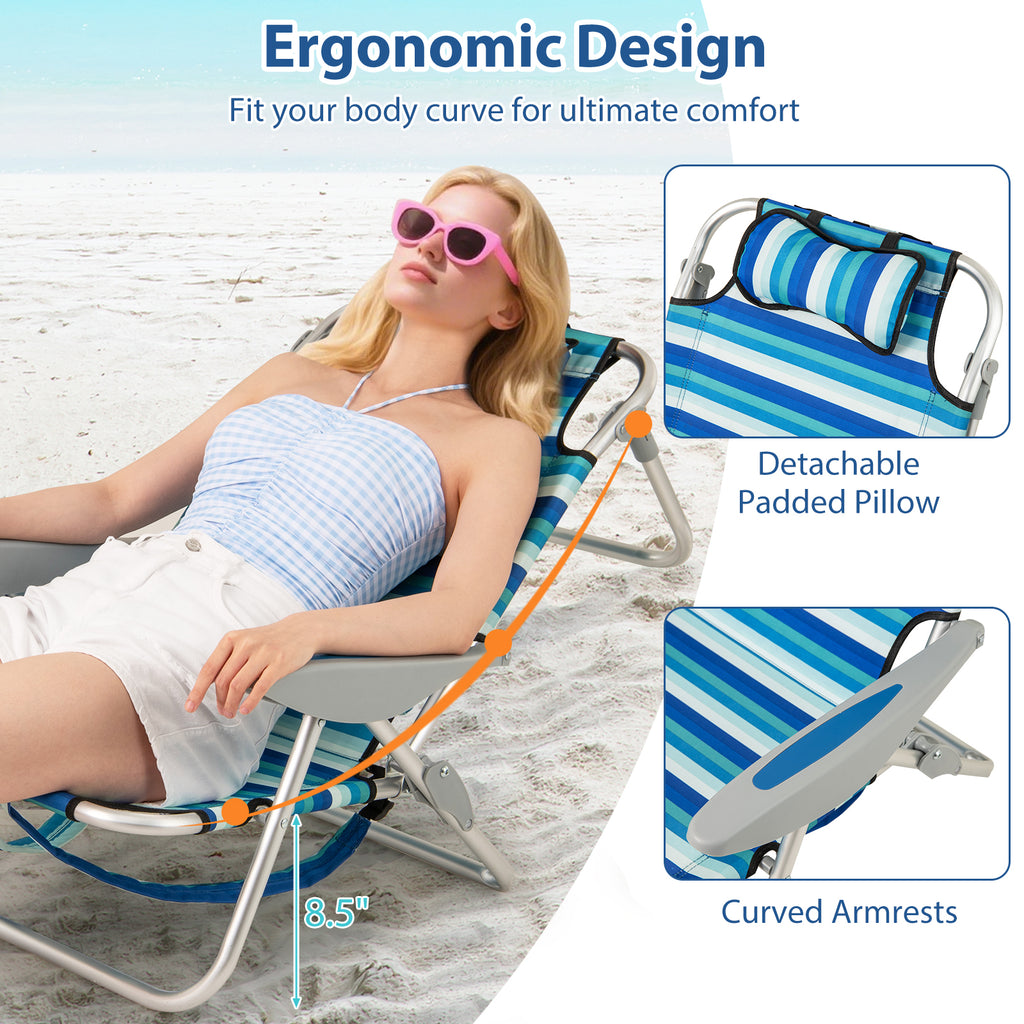 Set of 1 Folding Beach Chair for Adults with 4-Position Adjustable Backrest