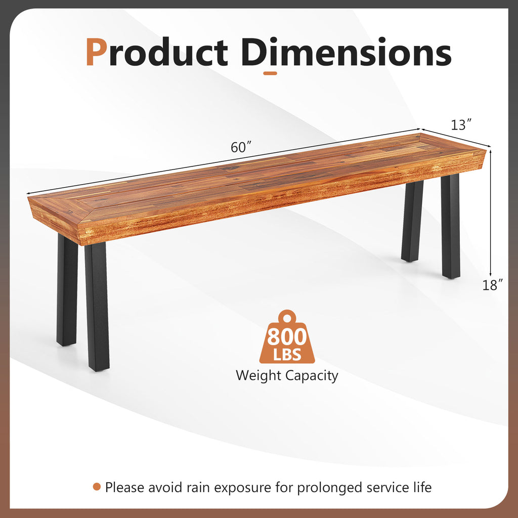 Set of 1 Outdoor Acacia Wood Benches 2-3 People Backless Garden Front Benches with Metal Frame-1 Piece
