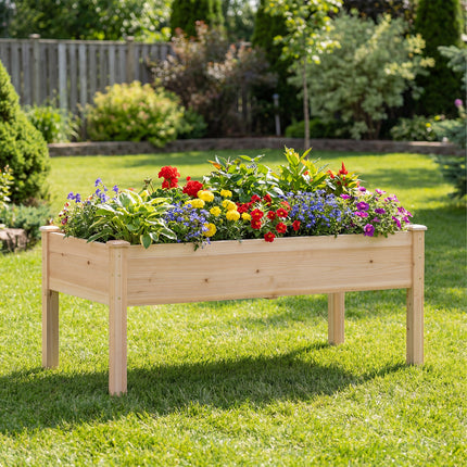 Set of 1 Wooden Raised Garden Bed with Legs Natural Fir Wood Elevated Planter Box