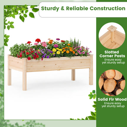 Set of 1 Wooden Raised Garden Bed with Legs Natural Fir Wood Elevated Planter Box