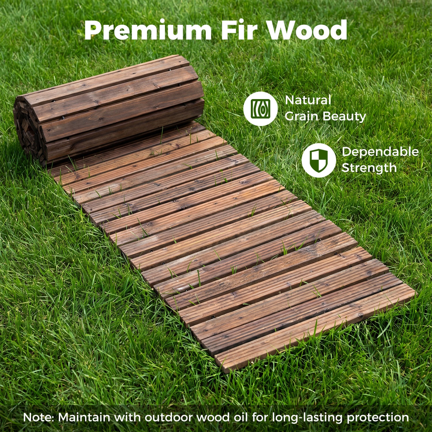 Set of 2 12 FT Wooden Garden Pathway Roll Out Decorative Cedar Straight Outdoor Walkway-Brown