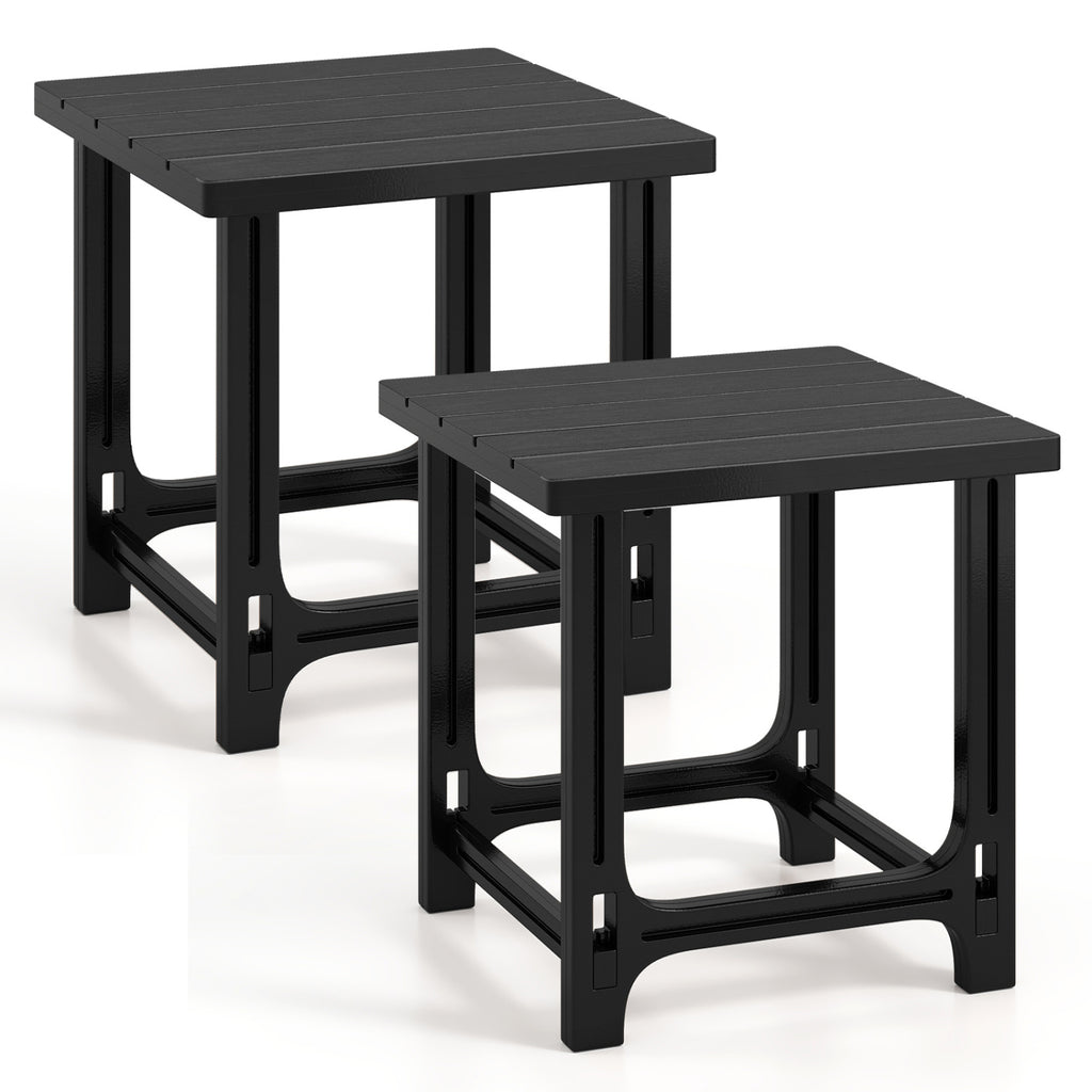 Set of 2 18 Inch Outdoor Adirondack Side Table with Slatted Surface-Black