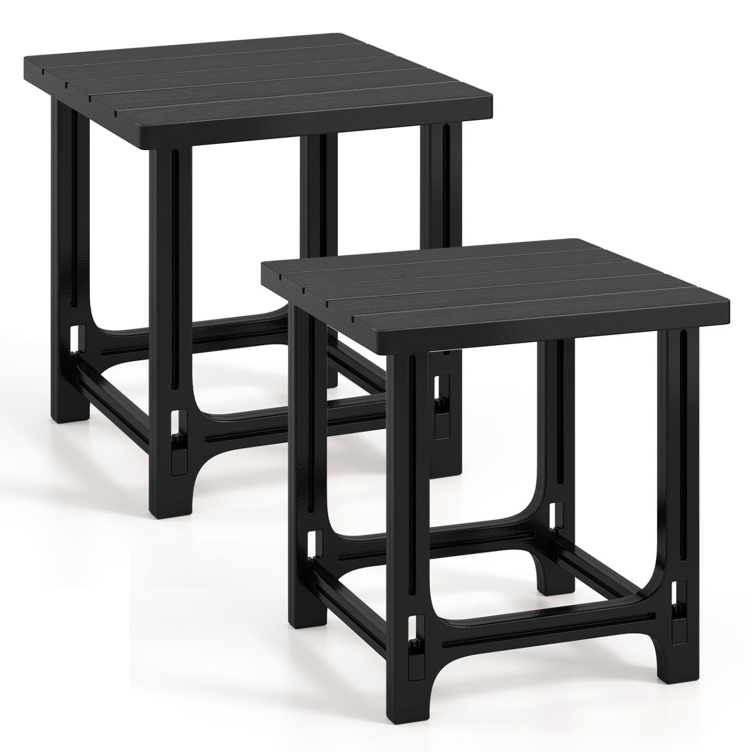 Set of 2 18 Inch Outdoor Adirondack Side Table with Slatted Surface-Black