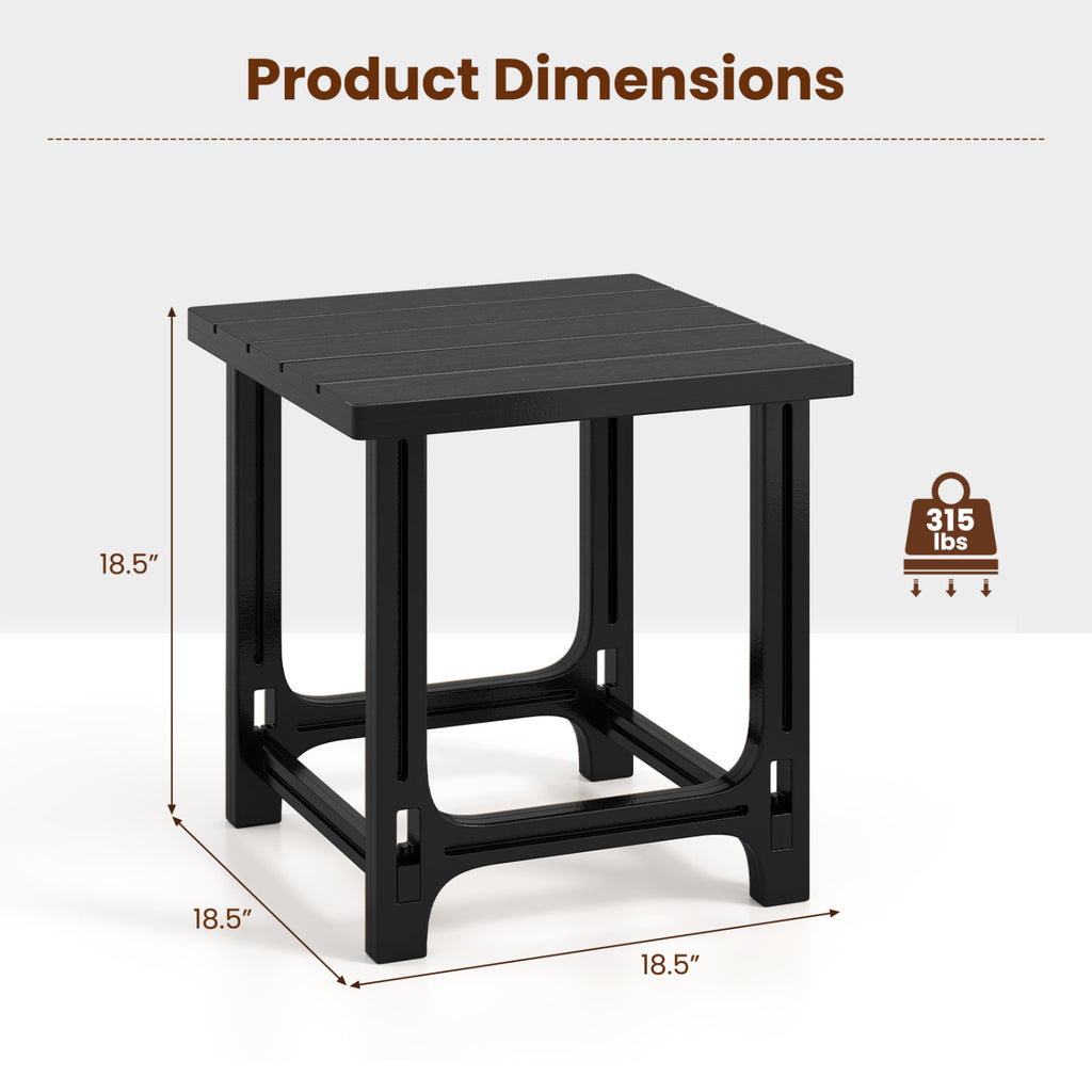 Set of 2 18 Inch Outdoor Adirondack Side Table with Slatted Surface-Black