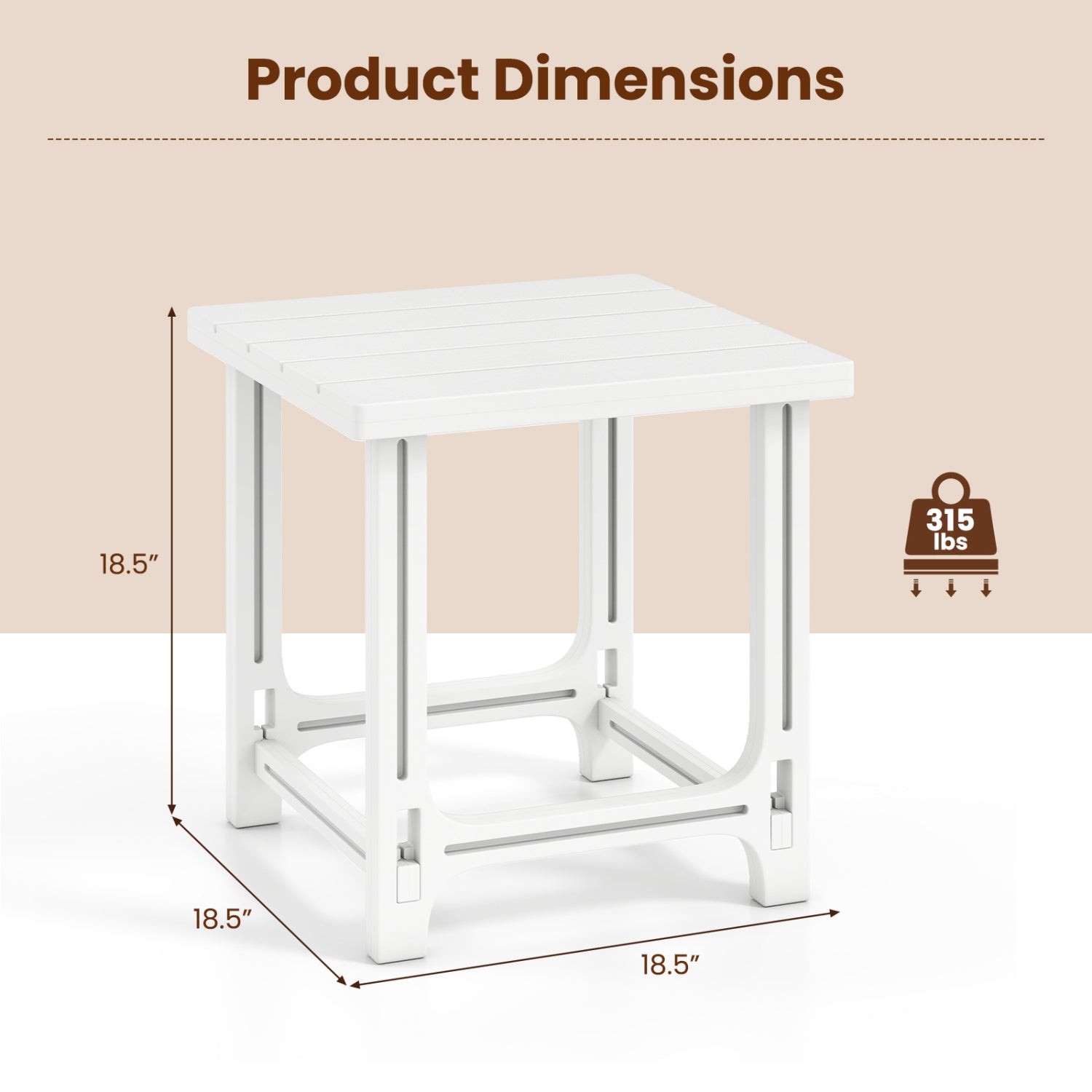 Set of 2 18 Inch Outdoor Adirondack Side Table with Slatted Surface-White