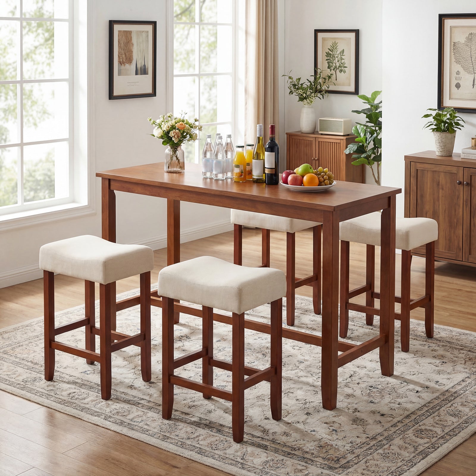 Set of 2 24 Inch Bar Stool with Curved Seat Cushions-Off White