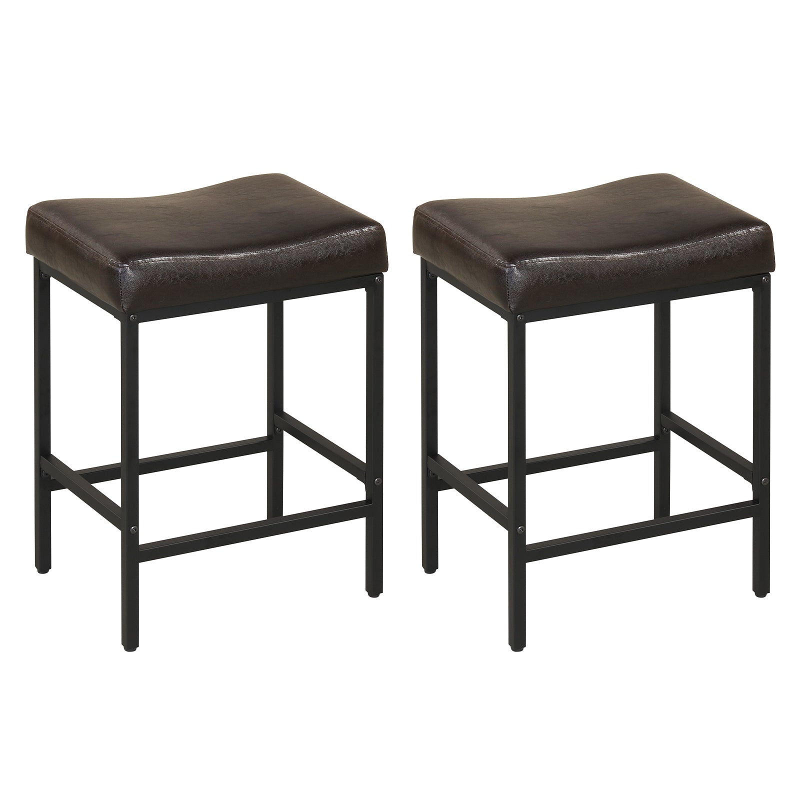 Set of 2 25 Inch Counter Height Bar Chairs for Kitchen Island-Brown