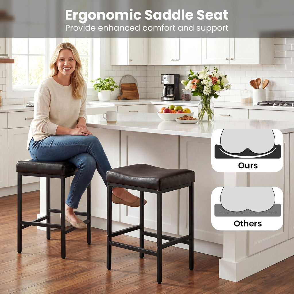 Set of 2 25 Inch Counter Height Bar Chairs for Kitchen Island-Brown