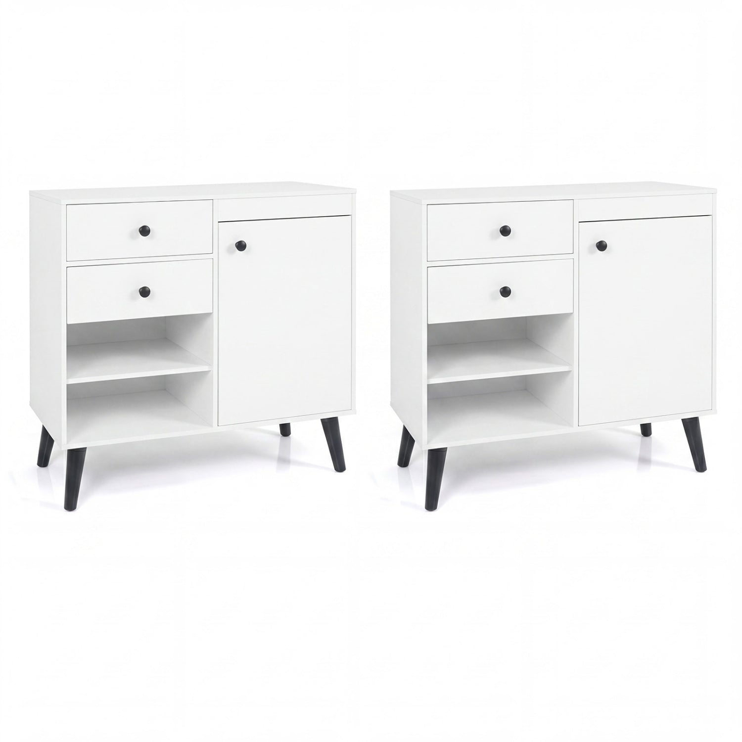 Set of 2 31" Buffet Cabinet with 2 Drawers and Open Compartments for Kitchen-White
