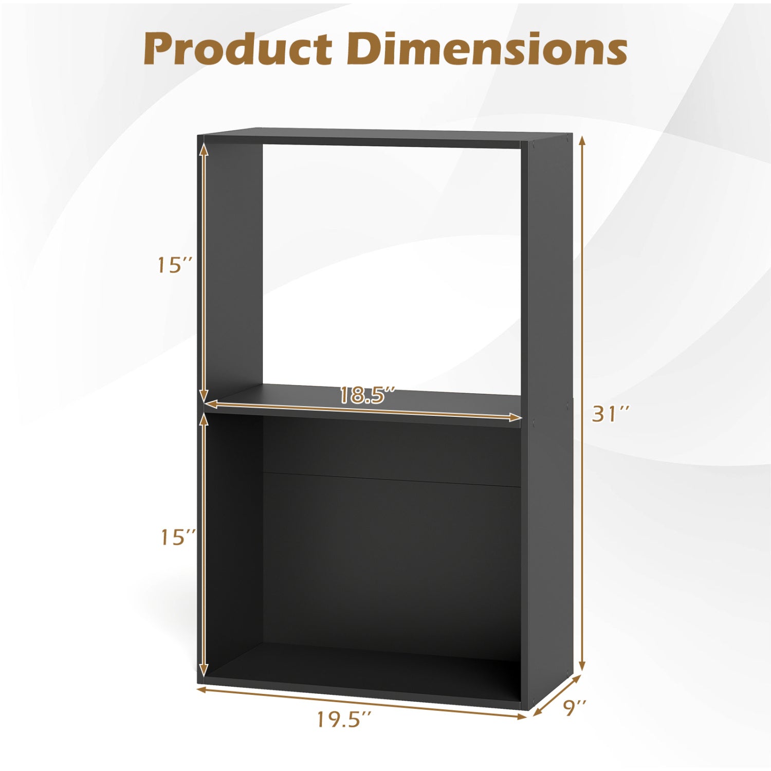 Set of 2 3-Tier Bookshelf with Open Storage Compartment and Freestanding Display Shelf-Black