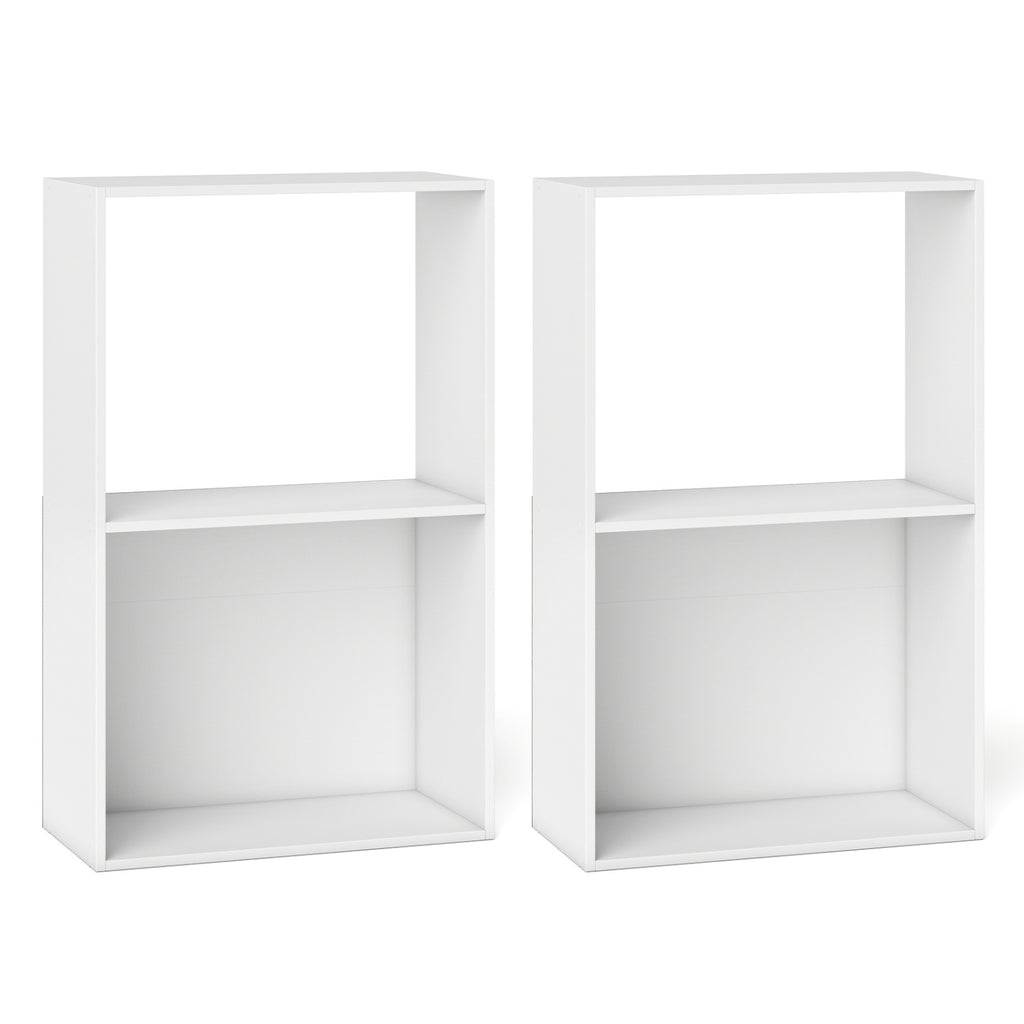 Set of 2 3-Tier Bookshelf with Open Storage Compartment and Freestanding Display Shelf-White
